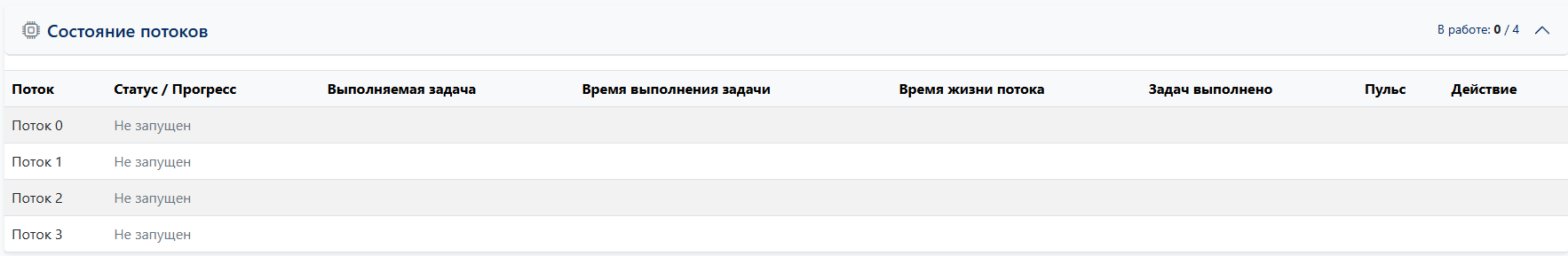 Панель управления потоками Рисунок 5 - Панель управления потоками